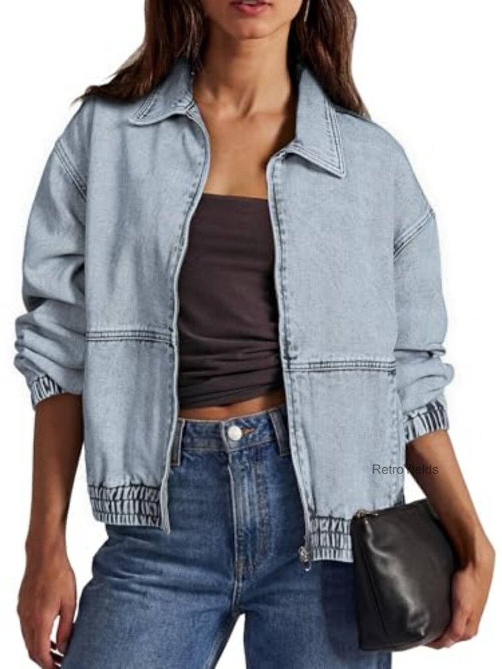 Oversized Denim Jacket Zip Up Loose Fit Distressed Jean Coat